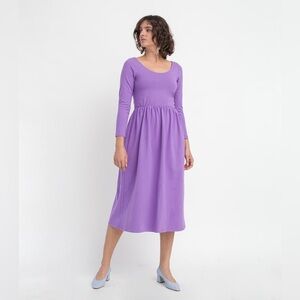 Loup Purple Fosse Midi Dress 3/4 Sleeve Scoop Neck Fit & Flare Size XXS